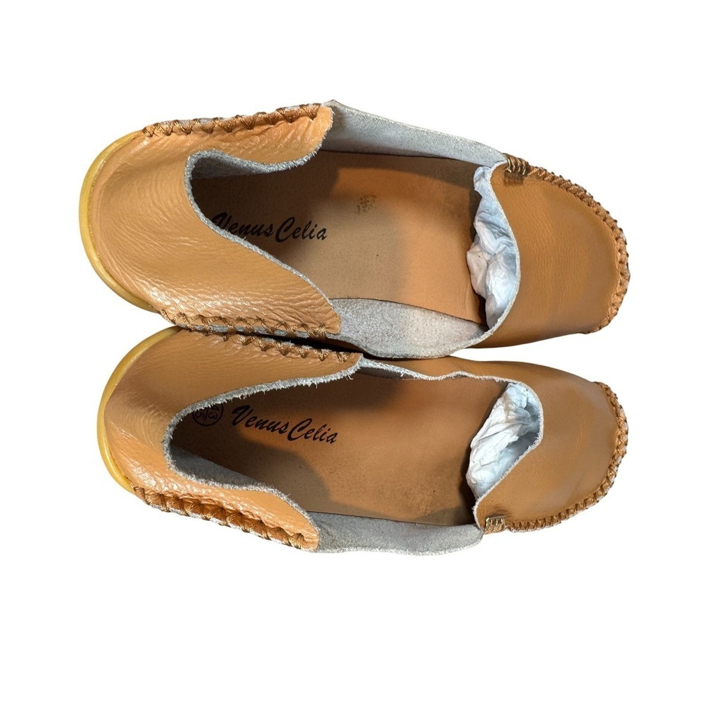 Venus Celia Camel Leather Moccasins Soft Sole Comfort Tan Loafers US 10.5 EU 43 - Picture 7 of 8